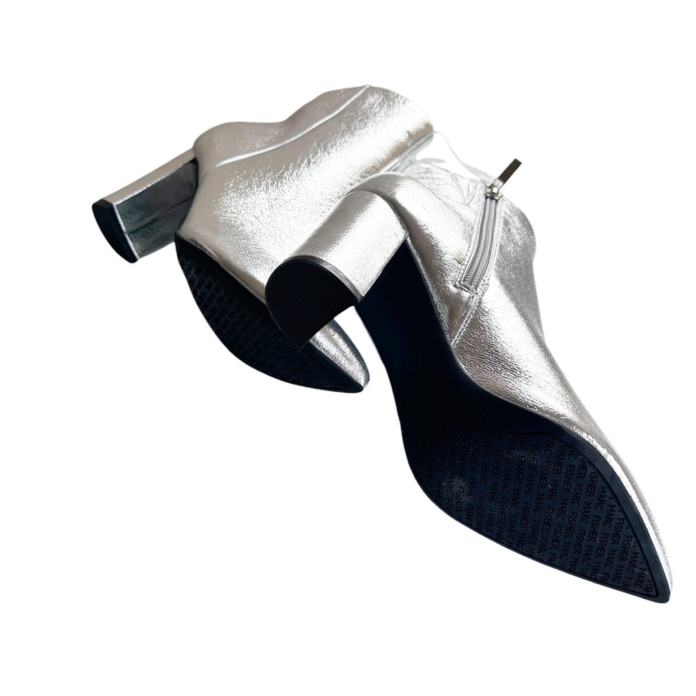NEW MARC FISHER SILVER Metallic POINTED TOE BLOCK HEEL BOOT ZIPPER - Picture 7 of 7